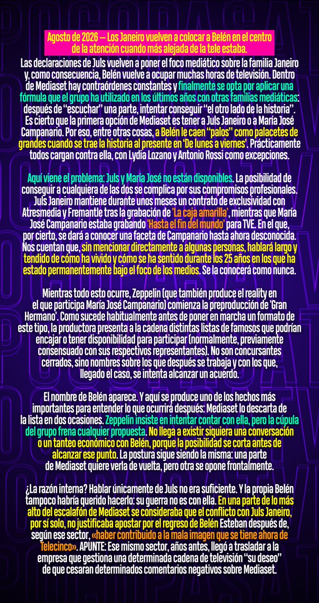 Pocopasatv's tweet photo. Lo de Belén Esteban en Mediaset y todo lo que ha pasado en los últimos tiempos dentro y fuera de la cadena. (Lo vais a captar todo. Lo sabemos 😜)

Una vuelta deseada por unos y frenada por otros hasta el último minuto: de «la tele no me quiere» al 18,7% de #DeViernes en 7 días. https://t.co/Urw25UCG9s
