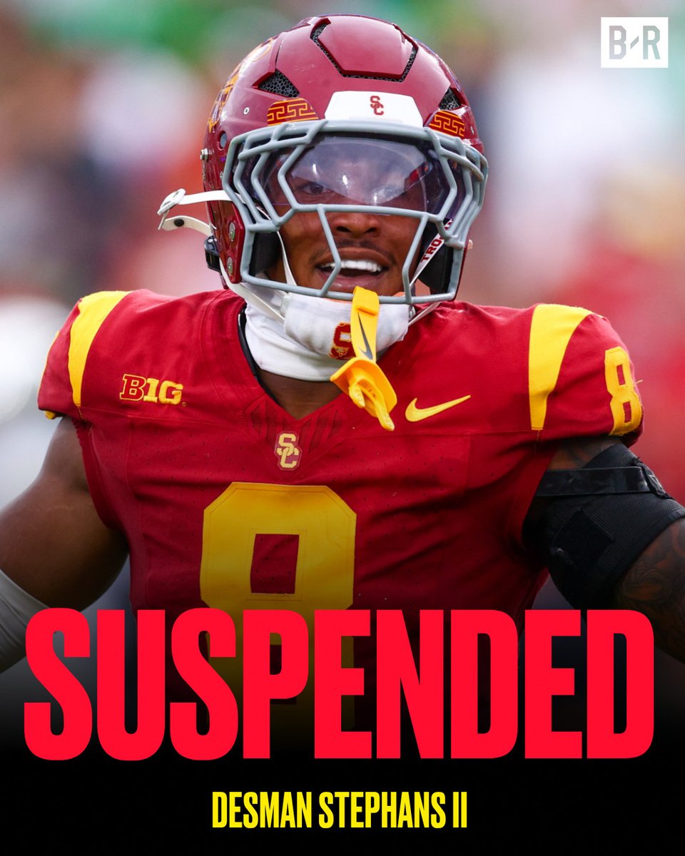 BleacherReport's tweet photo. USC has suspended LB Desman Stephens II for one game after his late hit on Oregon QB Dante Moore, the team announced

He will miss next Saturday’s game vs. Washington https://t.co/YymkK0tgo5