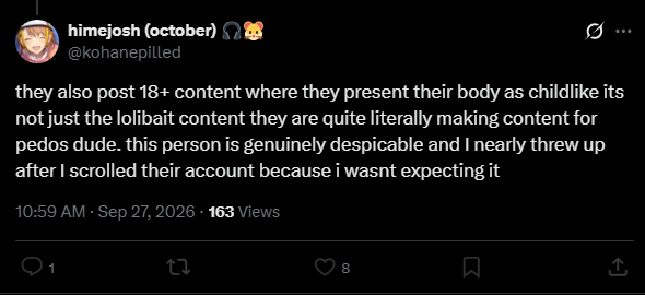 niwwu_nekoberri's tweet photo. >be me, an adult woman, posting her own body online
>"they are quite literally making content for pedos"

nice self report https://t.co/vCyERJkis0