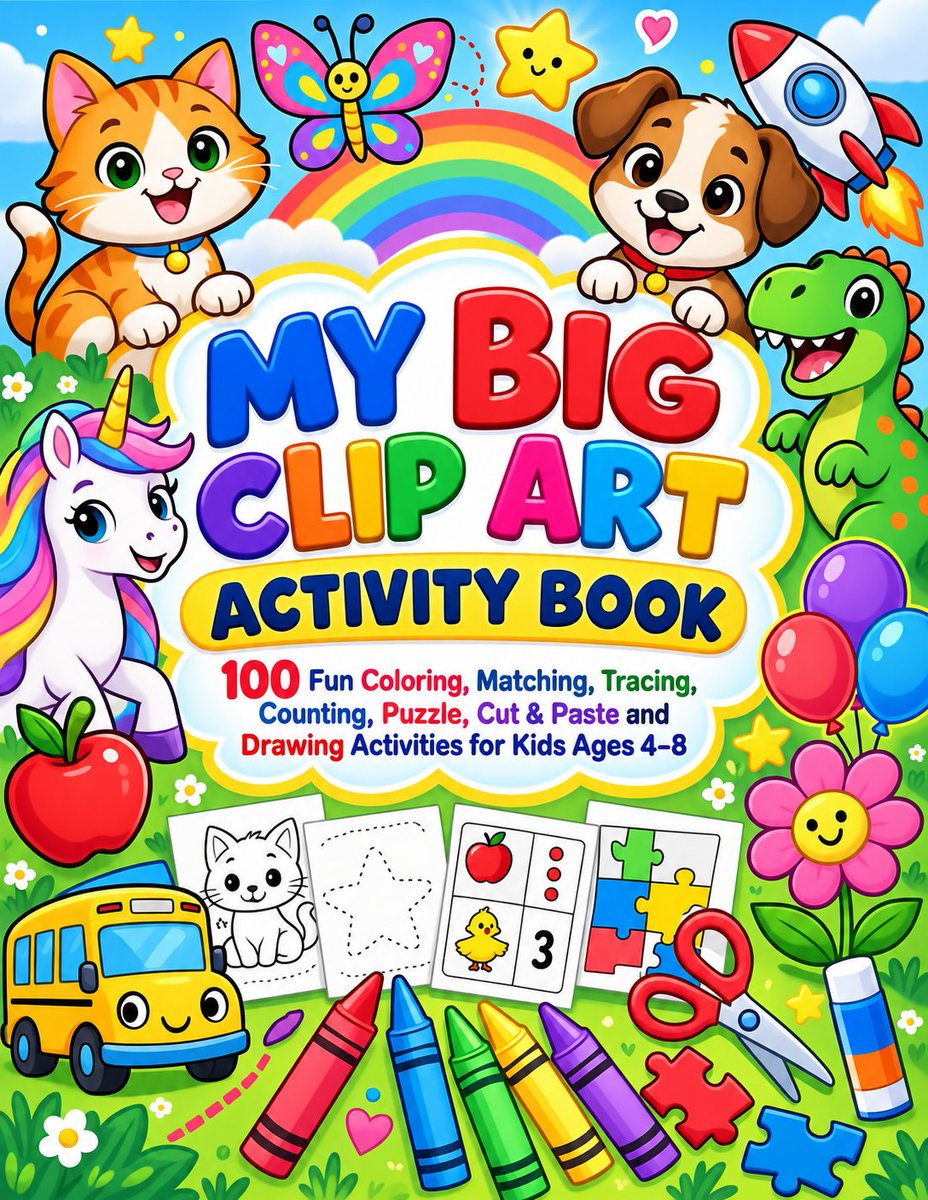 Secretelogique's tweet photo. 📚MY BIG CLIP ART ACTIVITY BOOK
100 pages of fun, creative activities for kids ages 4–8.
✏️ Coloring • Tracing • Counting • Matching • Puzzles • Drawing &amp; more!

👉 Explore the book on Amazon:
https://t.co/xBJKOXHO7l

#KidsActivities #ActivityBook #EarlyLearning #Ages4to8 https://t.co/2YOnPijafd