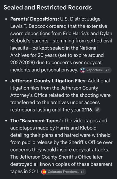 giordano_lives's tweet photo. >>2007
>>Read new book about Columbine Shooting
>>"Killers made extensive videos of planning, talking about shooting"
>>Some judge orders videos sealed until 2027
>>19 years later
>>Randomly recall sealed tapes to be released next year
>>Google
>>"sry tapes were destroyed lol" https://t.co/fIgL6L1JYP