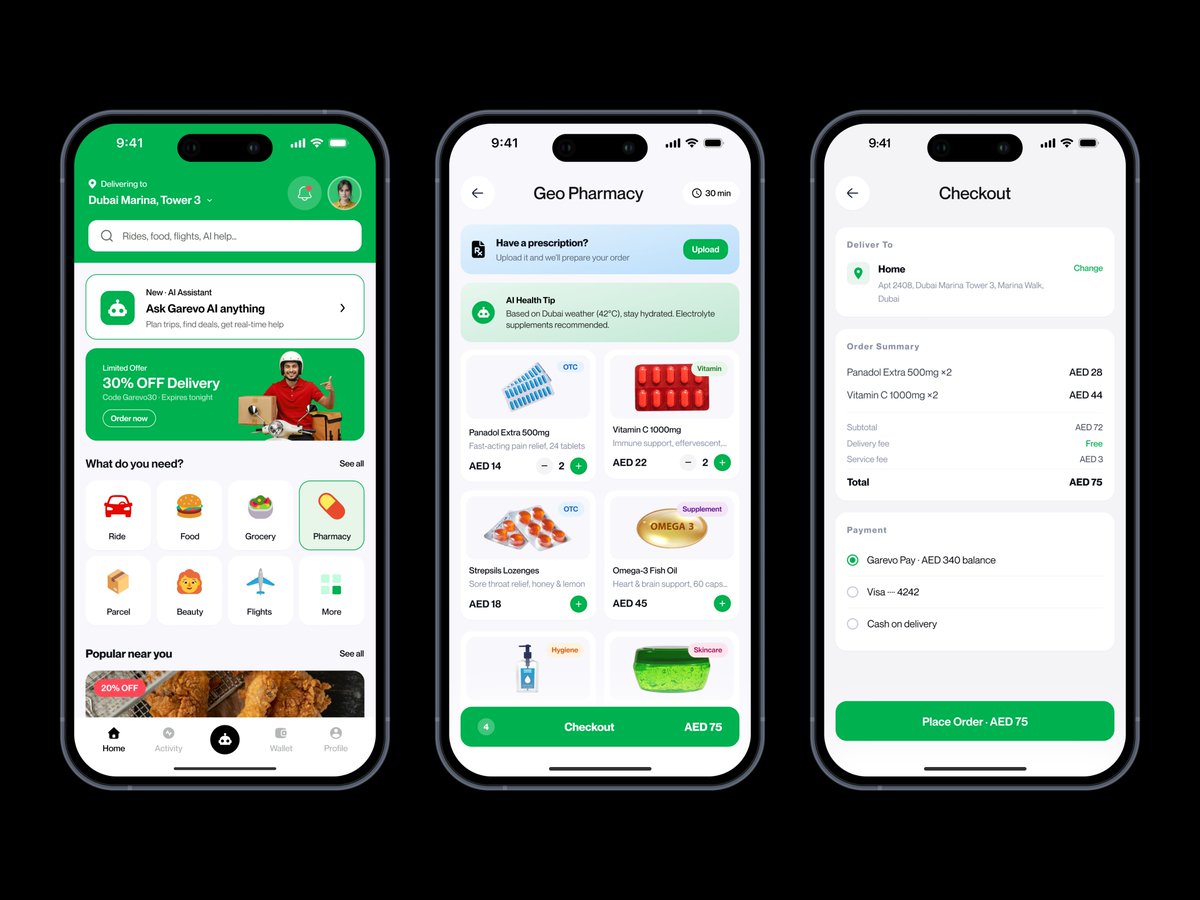 uixsattar's tweet photo. Garevo - Agentic AI Super App | Pharmacy Shopping Flow

#aipharmacyapp #uiux #superapp #appdesign https://t.co/OUD2e2skP7
