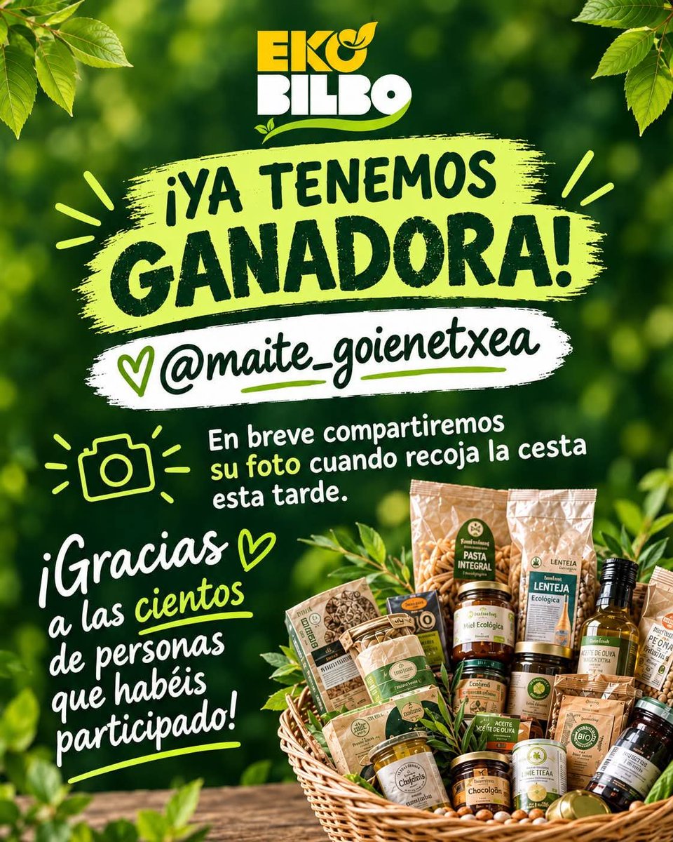 Bioarabaferia's tweet photo. Gracias a todas las personas que habéis participado en nuestro sorteo en #Ekobilbo. Esta vez la suerte ha premiado a €maite_goienetxea https://t.co/2JRPK1rWCK