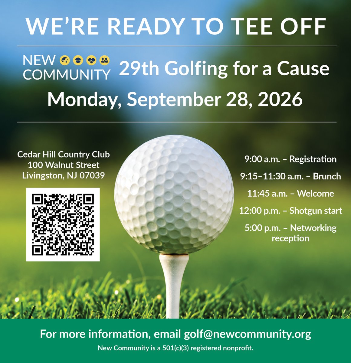 NewCommunityCor's tweet photo. Golfing for a Cause is on for tomorrow, Monday, September 28, and we plan to tee off as scheduled at Cedar Hill Country Club. Thank you for your patience as we monitored the weather. We look forward to seeing you on the course! https://t.co/e3zoPmgYpd