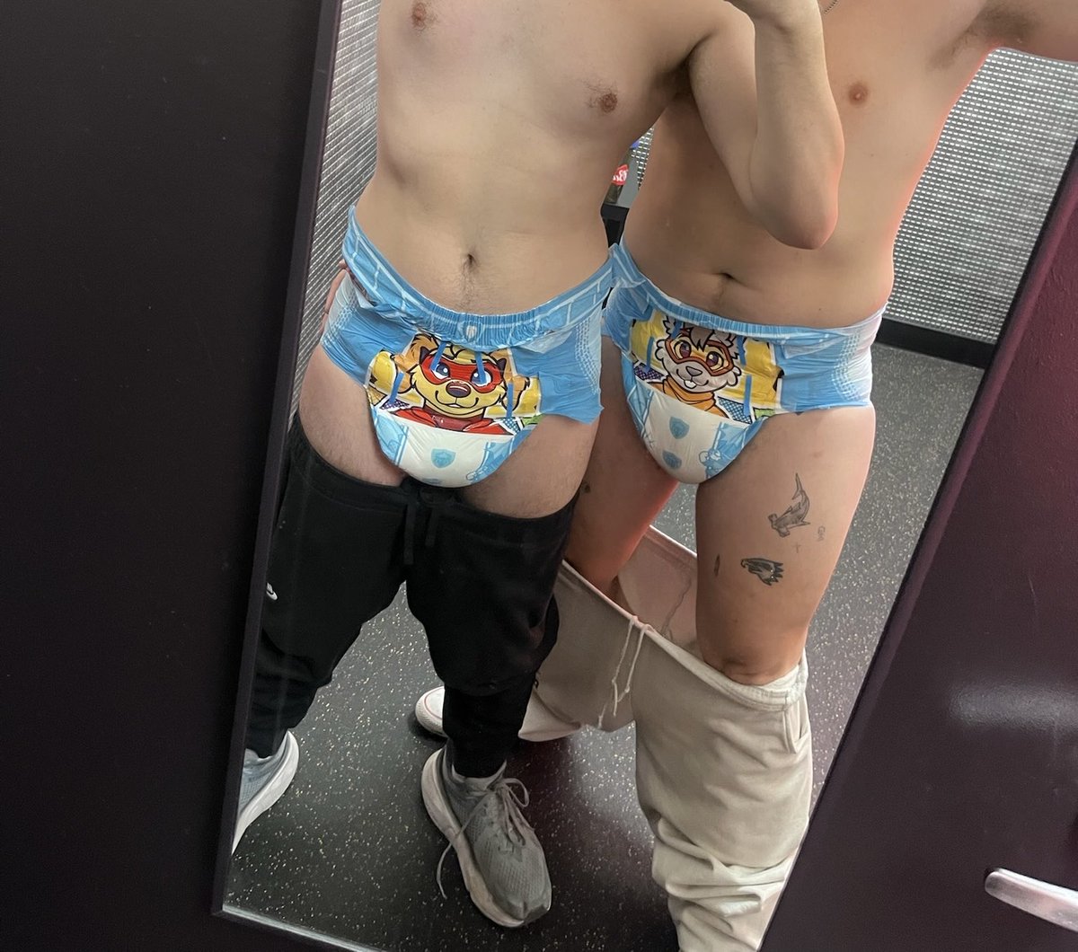 JoseCuervo3jex's tweet photo. Diaper jocks going to the gym….one of us leaked mid lift #bigboyprobelms #abdl #diaperjocks #diaperboys #Soaked https://t.co/WDb9ugoE7v