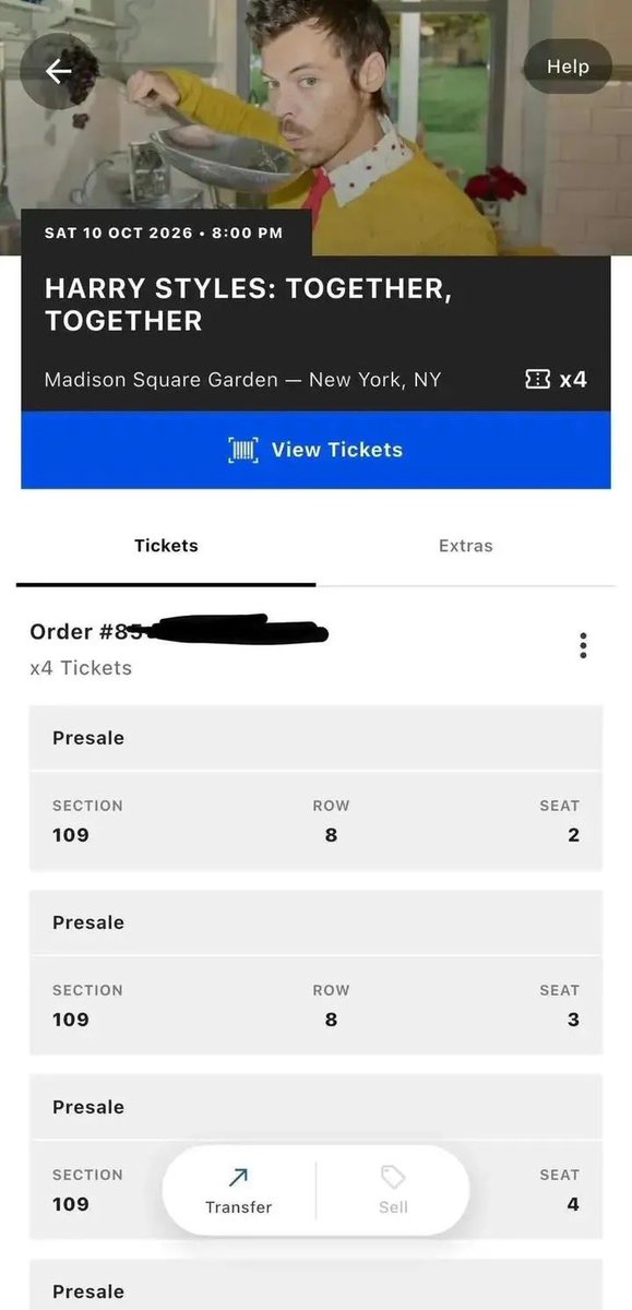 Jptickets's tweet photo. Hey 👋 
I’m trying to get rid of my 4x Harry Styles: Together, Together tickets for Sat 10 Oct @ 8:00 PM

- 📍: MSG - New York, NY

- Section 109, Row 8

- Going for $200 each 

- DM me if interested

 .  Can also meet up if at NY for a secure transaction
#Harrystyles https://t.co/SfPOtzTTV7