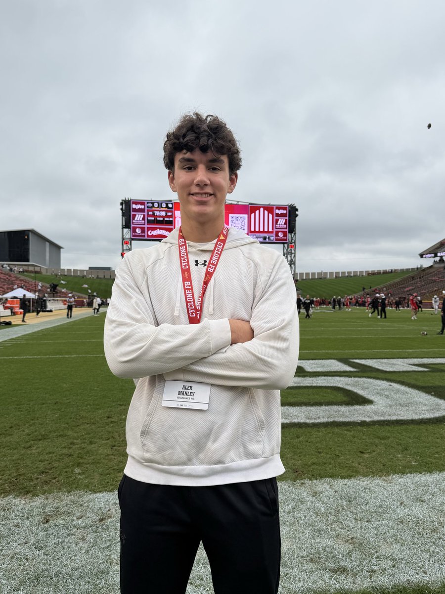 AlexManley74's tweet photo. Had a great time yesterday at Iowa State! Thank you to @CycloneFB and @Andy_Lucas98 for the game invite. Great facilities and an amazing atmosphere at Jack Trice Stadium!
 @MJ_NFLDraft @AllenTrieu @PrepRedzoneWI @TravisBOUND @AndrewKeller50 @WHSWarriorsFB @WaunakeeFBRecr https://t.co/n8H66xeZdO