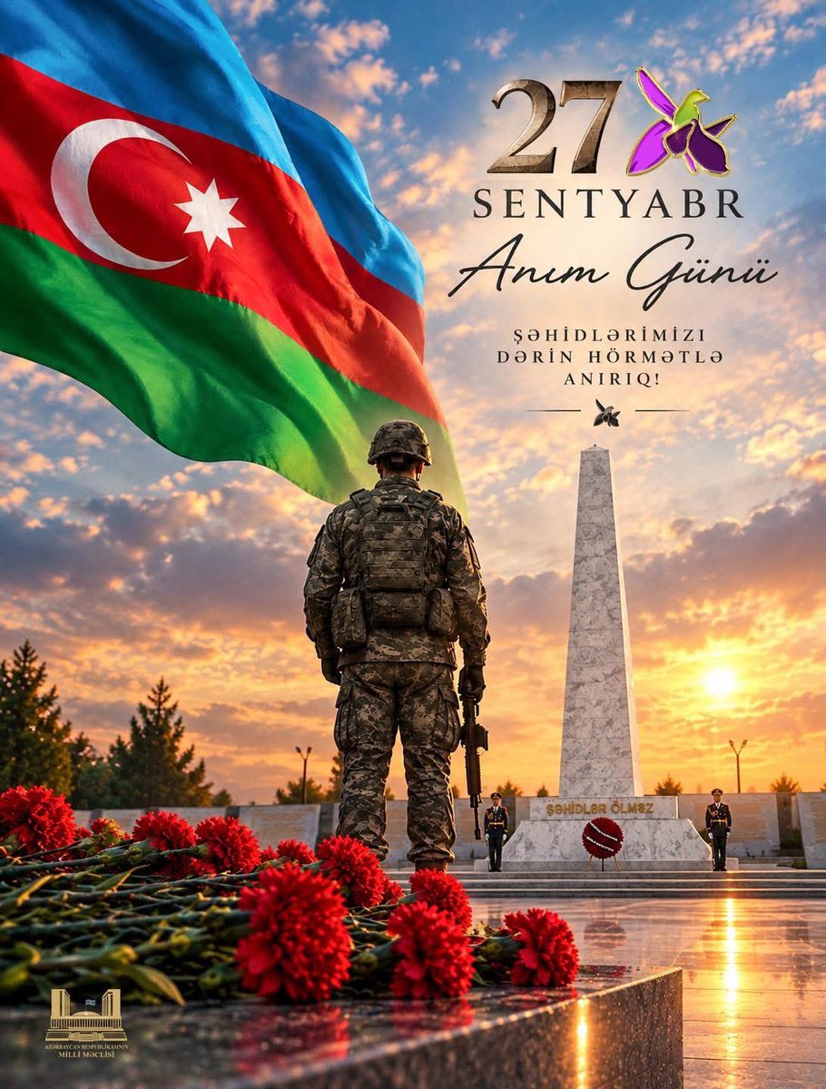 NizamiSafar's tweet photo. 27 Sentyabr – Vətən Şəhidlərini Ehtiramla Anırıq

27 Sentyabr – Anım Günü Vətənimizin ərazi bütövlüyü və suverenliyi uğrunda canlarından keçmiş qəhrəman şəhidlərimizin əziz xatirəsinin dərin ehtiramla yad edildiyi gündür. Bu əlamətdar gündə Vətənimizin azadlığı və torpaqlarımızın bütövlüyü uğrunda həyatını fəda edən bütün şəhidlərimizi sonsuz hörmət və minnətdarlıq hissi ilə yad edirik.
Müzəffər Ali Baş Komandan cənab İlham Əliyevin rəhbərliyi ilə Azərbaycan Ordusunun 2020-ci ildə qazandığı tarixi Zəfər xalqımızın yaddaşında mühüm yer tutur. Vətən müharibəsi bir daha göstərdi ki, xalqımızın milli həmrəyliyi, dövlət-xalq-ordu birliyi və Vətən sevgisi ən çətin sınaqlar qarşısında belə böyük gücə çevrilə bilir. Döyüş meydanında qəhrəmanlıq göstərən Azərbaycan əsgər və zabitləri, arxa cəbhədə isə öz mənəvi və maddi dəstəyi ilə ordusunun yanında olan xalqımız bu birliyin parlaq nümunəsini nümayiş etdirdi. Bu Zəfərin əldə olunmasında şəhidlərimizin misilsiz fədakarlığı, qazilərimizin qəhrəmanlığı və müharibə iştirakçılarımızın göstərdiyi şücaət xüsusi əhəmiyyət daşıyır. Onların Vətən qarşısındakı xidmətləri dövlətimiz və xalqımız tərəfindən daim yüksək qiymətləndirilir. Şəhid ailələrinə göstərilən diqqət və qayğı, qazilərimizin və müharibə əlillərimizin sosial müdafiəsinin gücləndirilməsi dövlət siyasətinin mühüm istiqamətlərindən biridir.
Bu gün hər birimiz şəhidlərimizin müqəddəs xatirəsini ehtiramla yad edir, onların ailələrinə dərin hörmətimizi bildiririk. Vətən uğrunda göstərilən fədakarlıq, qəhrəmanlıq və həmrəylik gələcək nəsillər üçün əbədi örnəkdir.
Şəhidlərimizin əziz xatirəsi daim qəlbimizdə yaşayacaqdır.

Allah bütün şəhidlərimizə rəhmət eləsin!