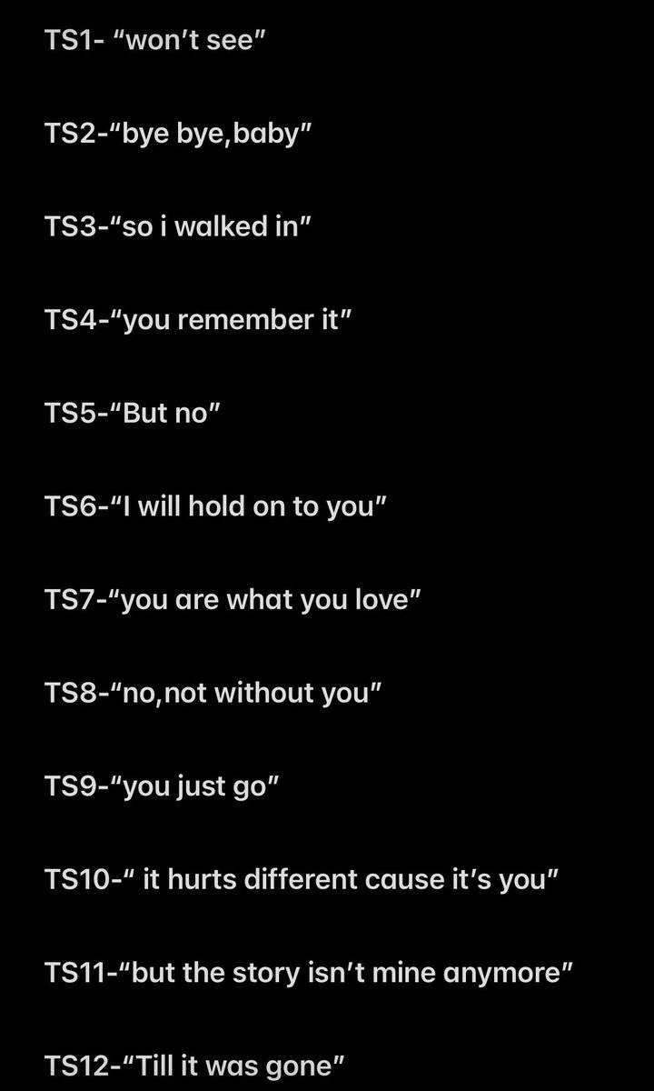 Hugoolivery0's tweet photo. The last word in every TS album so far https://t.co/rU87760b2r