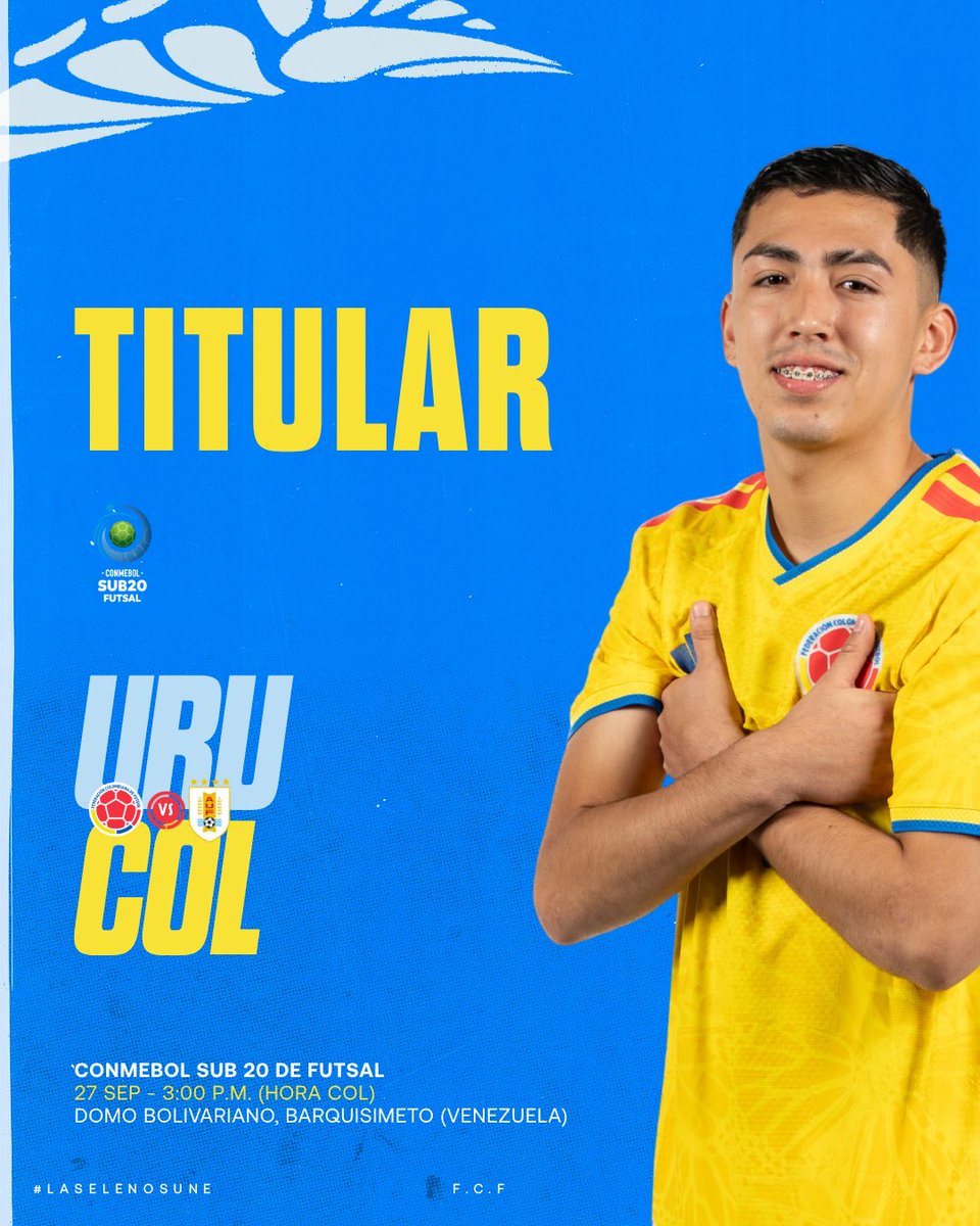 FCFSeleccionCol's tweet photo. 🚨 𝗧𝗜𝗧𝗨𝗟𝗔𝗥

Así formará nuestra Selección Colombia para enfrentar a 🇺🇾 en su debut en el CONMEBOL Sub 20 de Futsal Masculino.

#LaSeleNosUne🇨🇴 https://t.co/SB07D3m8a6