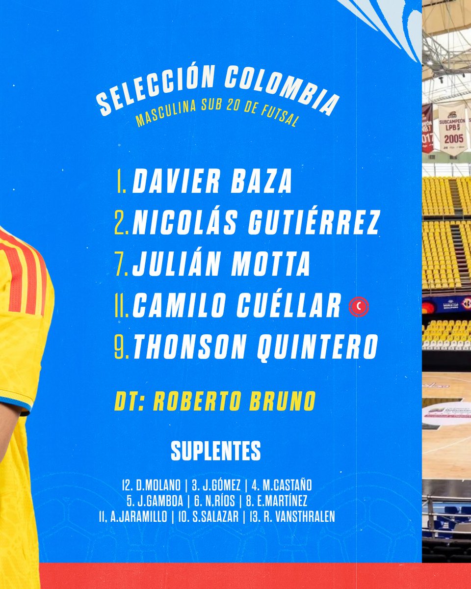 FCFSeleccionCol's tweet photo. 🚨 𝗧𝗜𝗧𝗨𝗟𝗔𝗥

Así formará nuestra Selección Colombia para enfrentar a 🇺🇾 en su debut en el CONMEBOL Sub 20 de Futsal Masculino.

#LaSeleNosUne🇨🇴 https://t.co/SB07D3m8a6