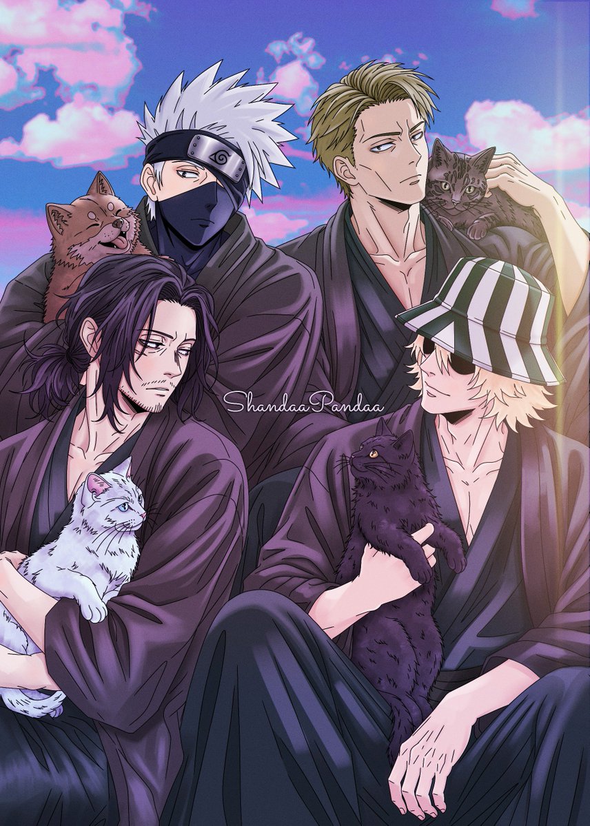 ShandaaPandaa's tweet photo. Art: ShandaaPandaa

A little crossover gathering featuring Kakashi Hatake, Aizawa Shota, Kento Nanami, and Kisuke Urahara.  
#aizawashouta #nanamikento #kakashi #urahara #myheroacademia #eraserhead #naruto #drawing #fanart #art #digitaldrawing https://t.co/eSYJtzwpoo
