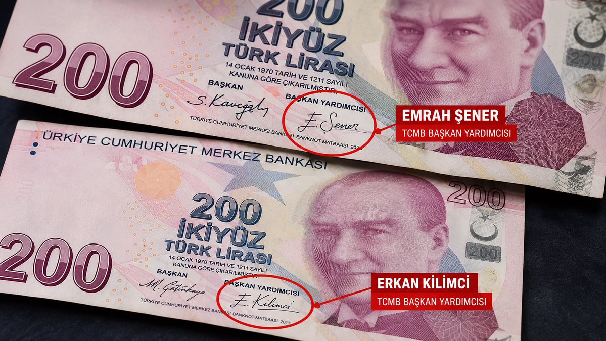 serbestiyetweb's tweet photo. İmzaları tedavülde, kendileri hapiste…

200 TL’nin üzerindeki iki imzanın sahibi, eski Merkez Bankası Başkan Yardımcıları Emrah Şener ve Erkan Kilimci bugün tutuklu.

🔺Emrah Şener, BKM’deki ihale ve usulsüzlük iddialarıyla ilgili soruşturma kapsamında Ekim 2025’te tutuklandı.

🔺Erkan Kilimci ise Merkez Bankası’ndan ayrıldıktan sonra yöneticisi olduğu Tera skandalına geçen hafta tutuklandı.