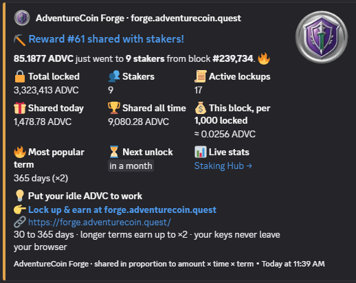 AdventureCoinAD's tweet photo. The Forge is on Fire......  A few days and over 3 million ADVC locked up.  

Join us at https://t.co/1OHtn4Tcfh

#CryptoCurrency
#CPUMining
#RolePlaying https://t.co/9cJaKsxVb9