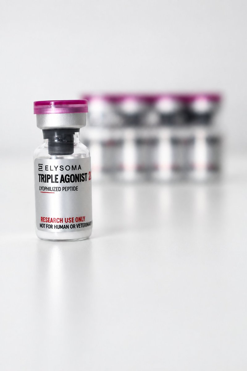 ElysomaResearch's tweet photo. The 20mg Triple Agonist vial became the unit this market prices against.

Vendor comparisons, 10mg conversions, and reta / GLP-3 search traffic all land on this size. That does not make it a different compound. It makes it the denomination.

Lot ELY-3AG20-2609-01 is one instance. The COA is how you know which.
