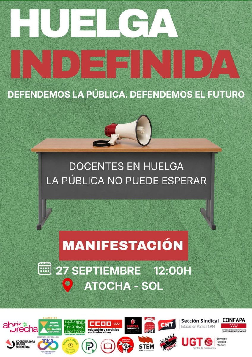 GanemosColmenar's tweet photo. 📢🏫 Hoy Madrid ha sido un clamor en defensa de la #EducaciónPública.

📣🏫 “Docentes en huelga: la pública no puede esperar”.

💚 Defendemos la pública
💚 Defendemos el futuro https://t.co/rfIZrfqBq6