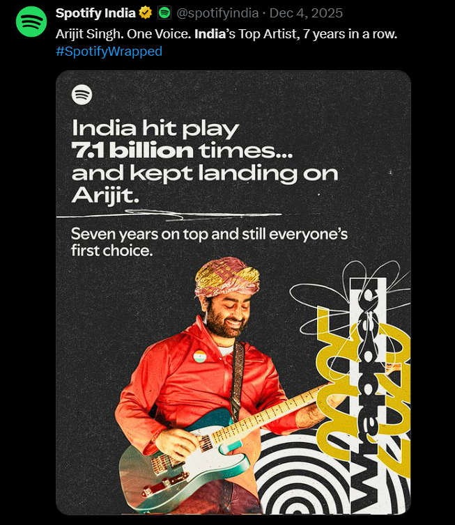 jklm6g's tweet photo. @ishaneyyyyyy @pa_ni_ni_sa Flopreya is not no.1 on spotify. She just have currently most monthly listeners among Indian artists on spotify because she has released lot of new songs. 
You flopreya fans only write lies and say it ragebait. 
Arijit is no1 on spotify in India. He has most streams and followers https://t.co/q7s2nLfNJE
