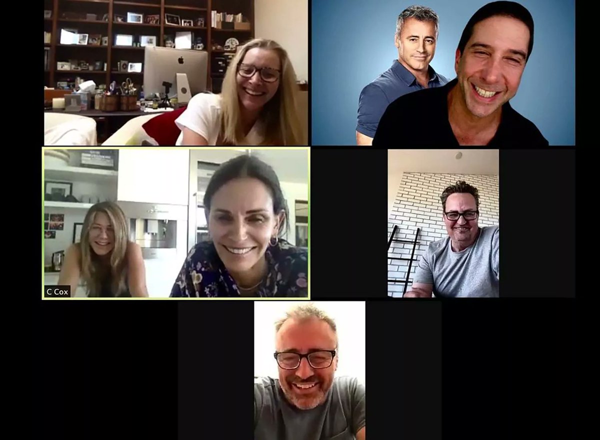 ChandlerBing_12's tweet photo. The Friends cast planning the reunion over a zoom meeting back in 2021 https://t.co/50TYOdcBgW