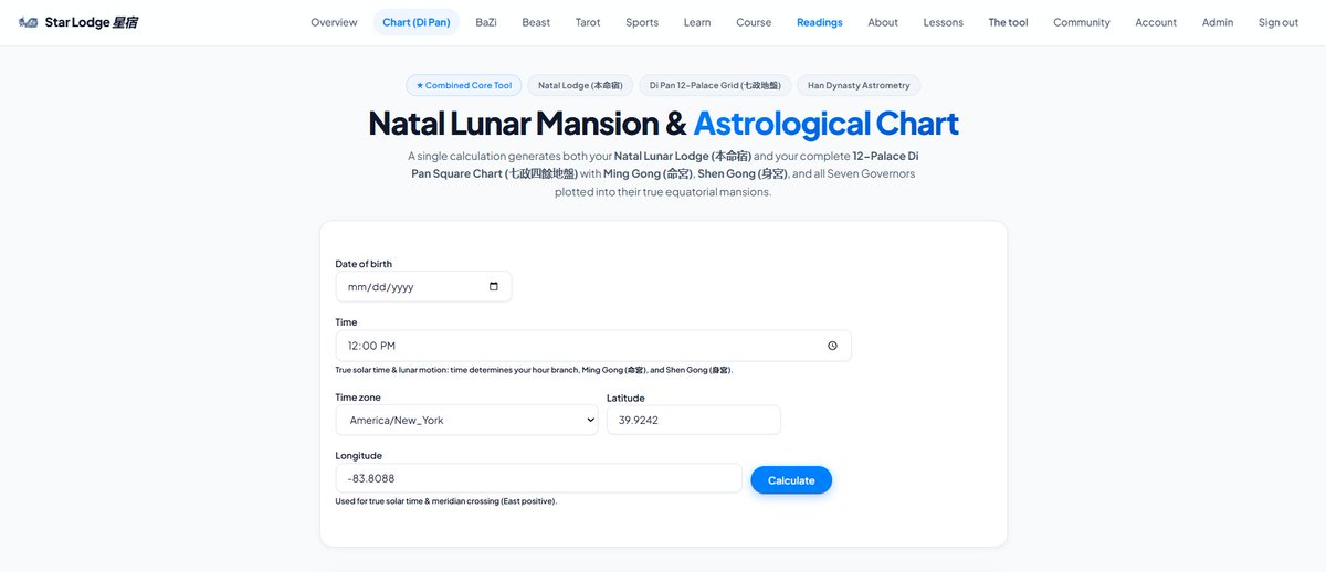 starlodges's tweet photo. New free calculator on Star Lodge Website 

We also have our course system and reading options updated.

Best and most accurate Bazi, Qi Zheng, and Zi Wei calculators out there. My personal research and only historical methods were used. https://t.co/qzudSK9Llu