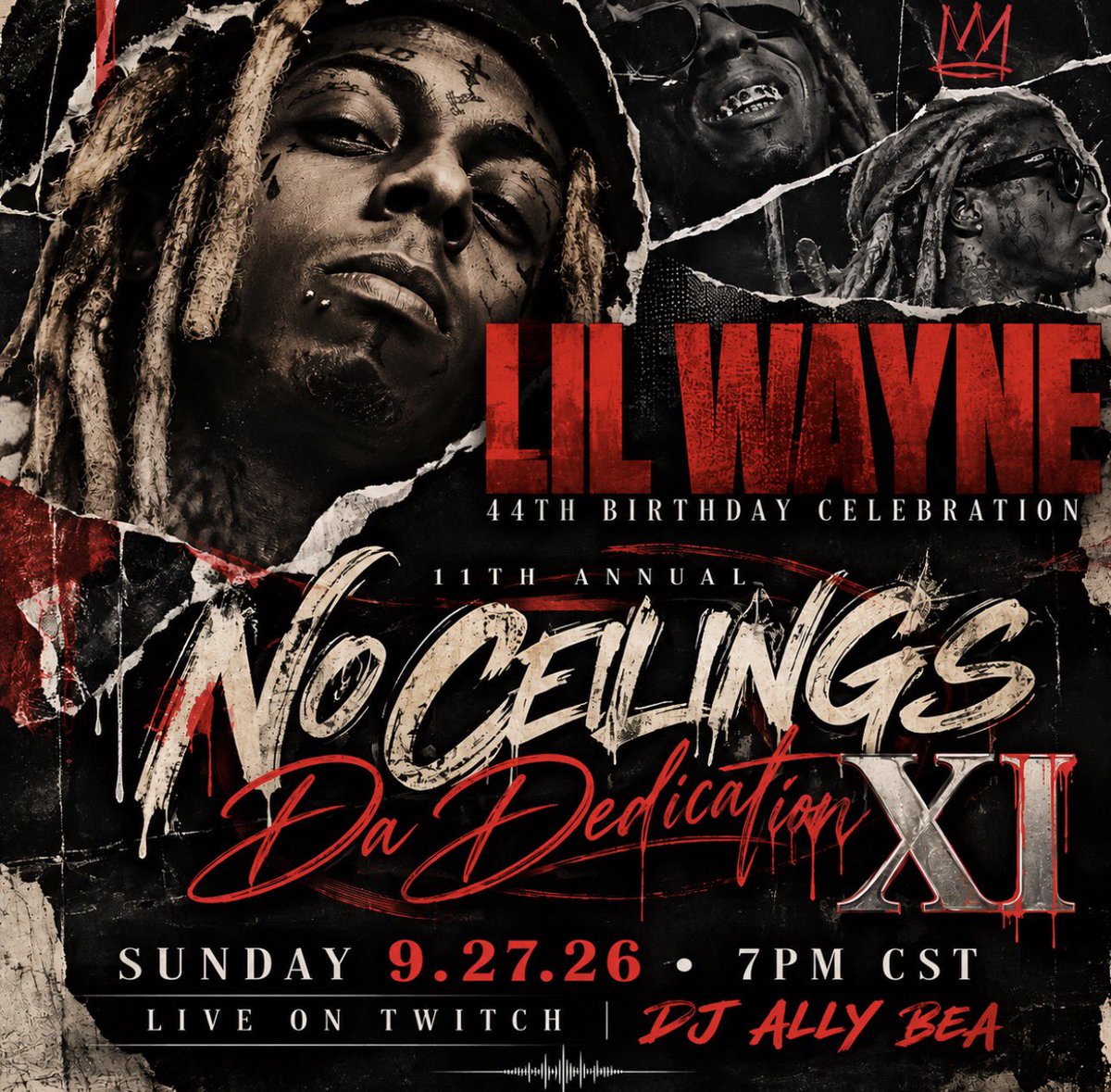djallyBEA's tweet photo. Happy birthday to THE GREATEST RAPPER OF ALL TIME … #LILWAYNE or Dwayne Michael as I like to call him! 

Tonight I’m returning to streaming &amp; Twitch with my 11th annual Lil Wayne birthday party : No Ceilings: Da Dedication.. 

7PM CST • Twitch : djallyBEA ! https://t.co/cUnm6OQ9ob