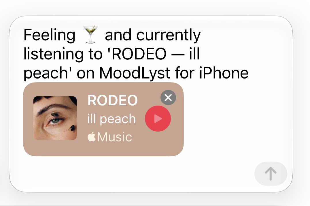 moodlystapp's tweet photo. Mood text and rich previews for both @AppleMusic and @Spotify shares are fixed in version 4.1. 

/ Feat. @illpeach - “RODEO” + @songsbyjoan - “drive all night” https://t.co/Jn0A3QNhrC