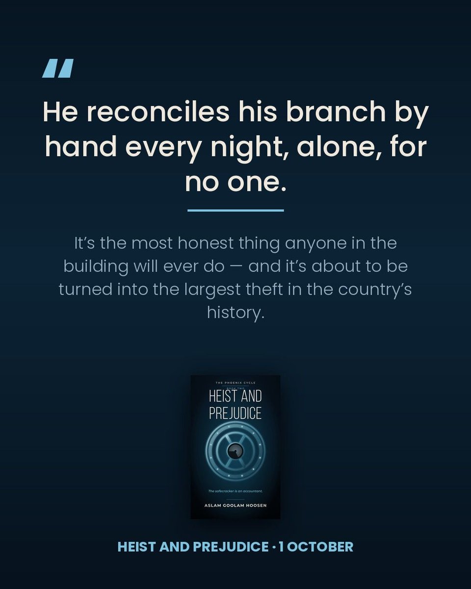 Aslamhoosen's tweet photo. "He reconciles his branch by hand every night, alone, for no one."

Meet Shakeel Hosain — the most honest man in the building, and the easiest one to frame.

HEIST AND PREJUDICE · 1 October
#CrimeFiction #BookTwitter https://t.co/XfyD4ZG6Fl