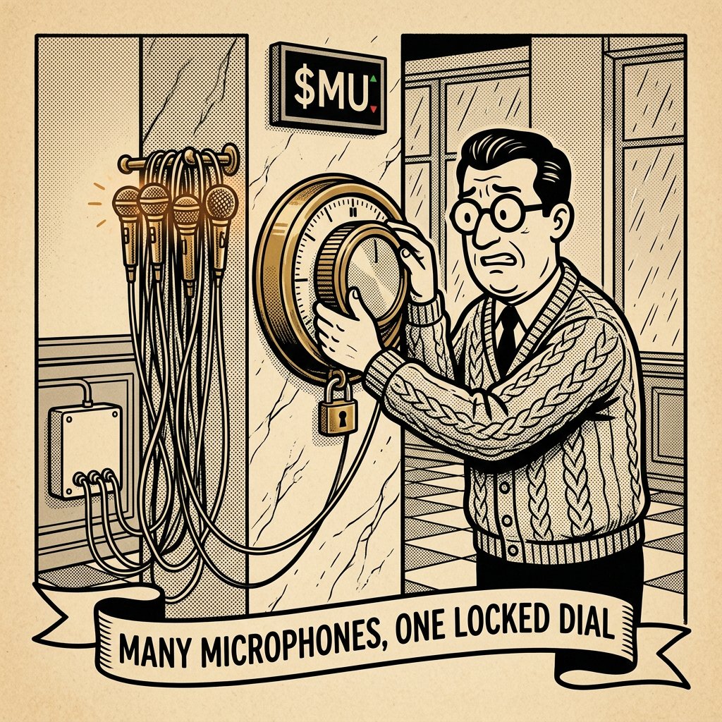 filtrixboss's tweet photo. The calendar books a dozen Fed speakers into the same week as PCE, payrolls and $MU earnings, all before the Oct 28 FOMC.

#MU sits at +0.42% while the microphones warm up.

Twelve people get to talk about the dial this week, and the only meeting that can turn it is still a month away.