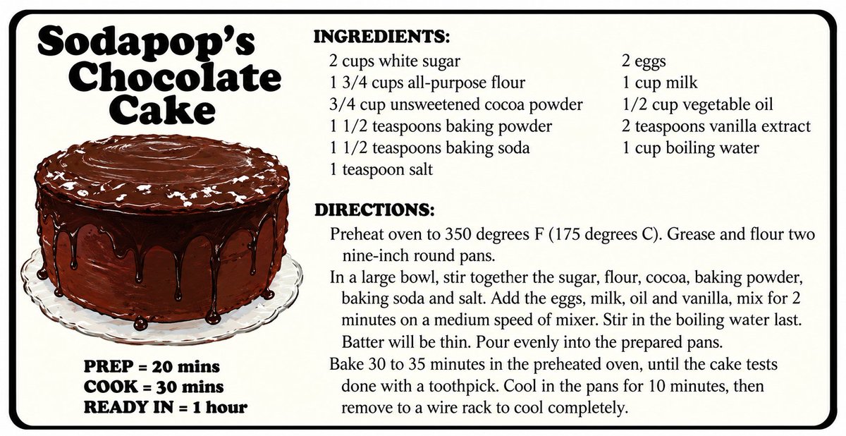OutsidersHouse's tweet photo. Sodapop's chocolate cake recipe. Stay Gold. https://t.co/F3ZmX95vcv