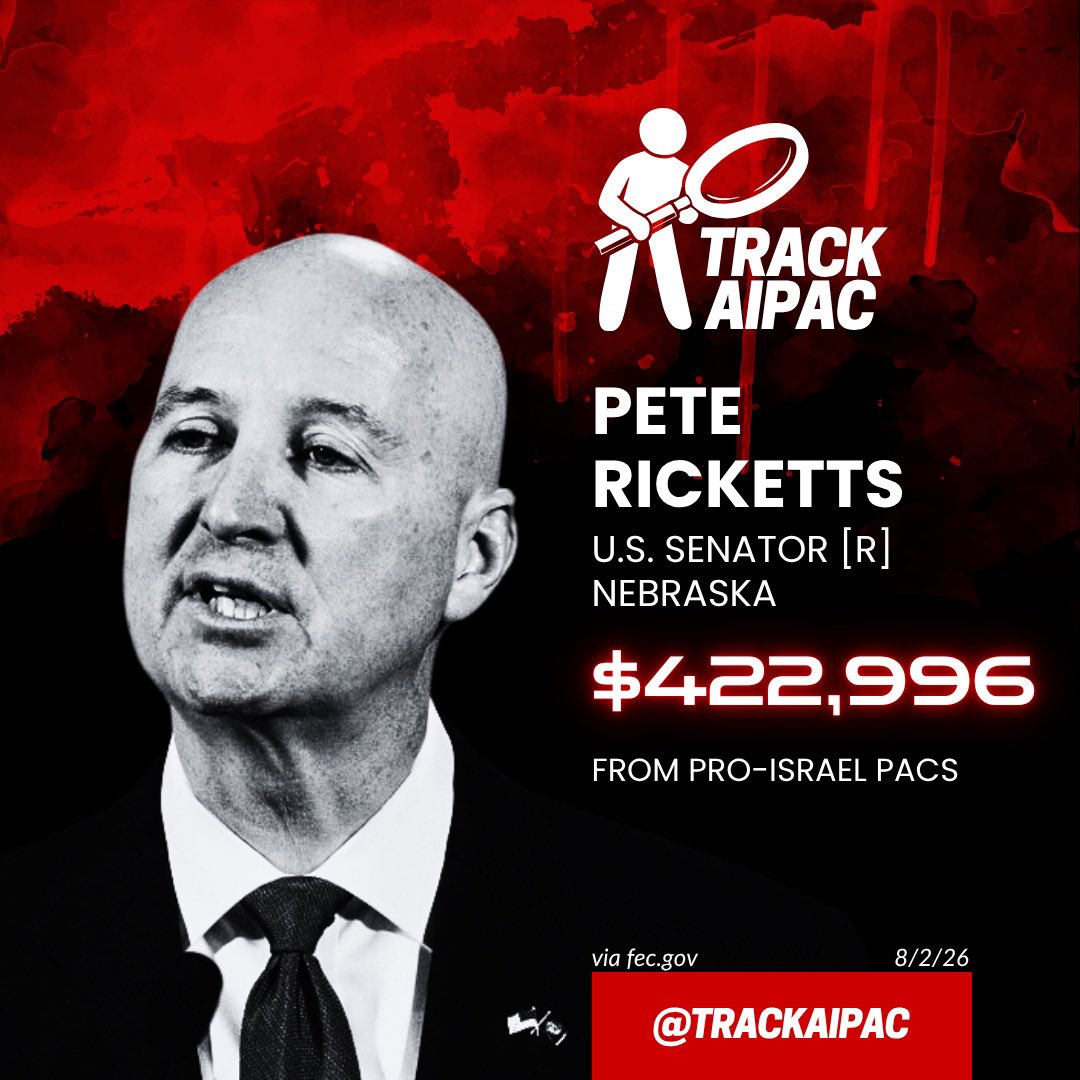 TrackAIPAC's tweet photo. @PeteRicketts @NRSC Pete Ricketts supports U.S. taxpayer-funded forever wars for Israel. https://t.co/PNsotfdLpm