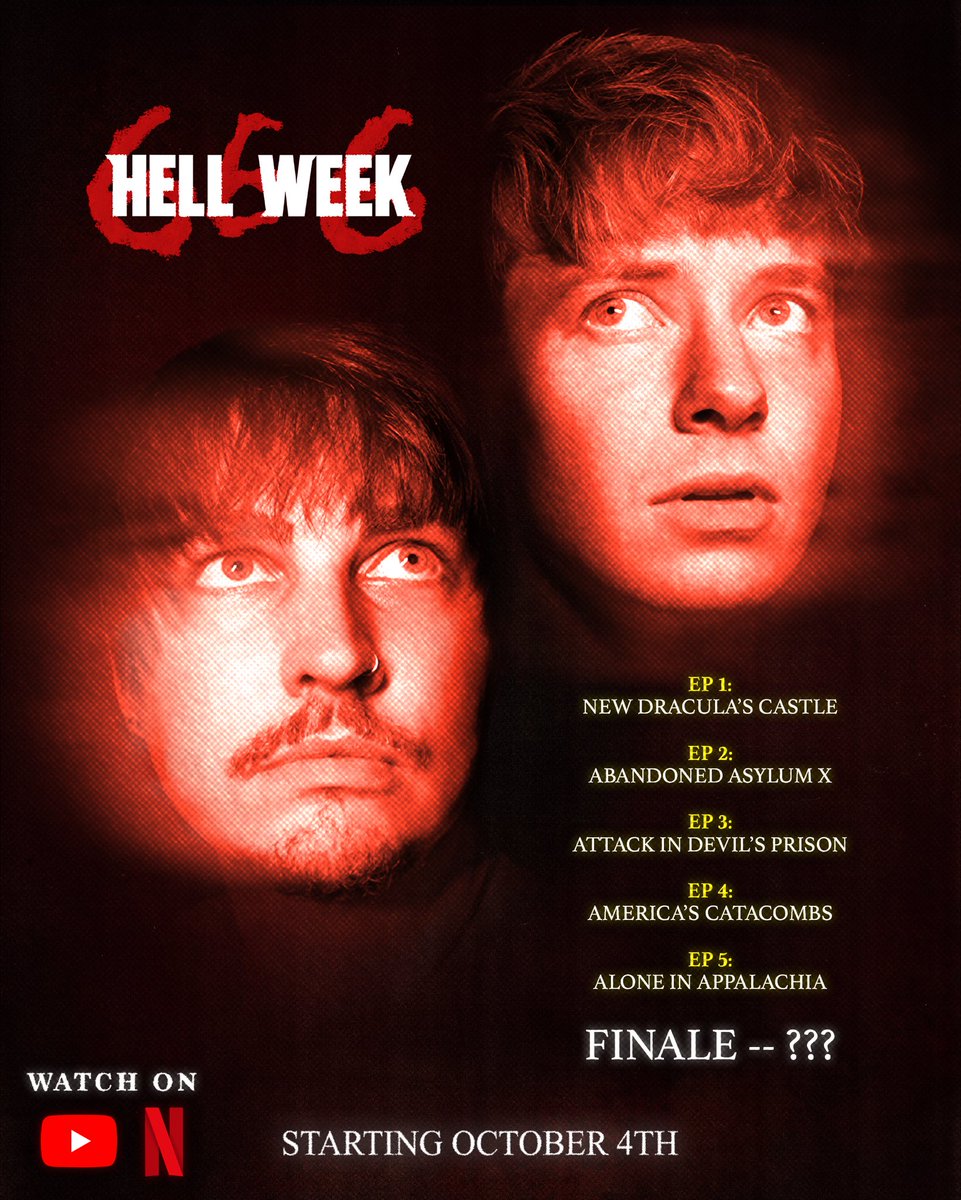 SamandColby's tweet photo. 🔥HELL WEEK 666 begins October 4th🔥
6 back to back videos for the 6th anniversary!!

we put EVERYTHING into this, so excited it’s finally here cause this Hell Week has it all: guests being physically attacked by spirits, us nearly escaping cops, and some of the best paranormal evidence we’ve ever captured. (not to mention a different style finale we’ve NEVER attempted before…😈)

and massive shoutout to all our amazing guests for going by through terrifying nights and making this possible!!