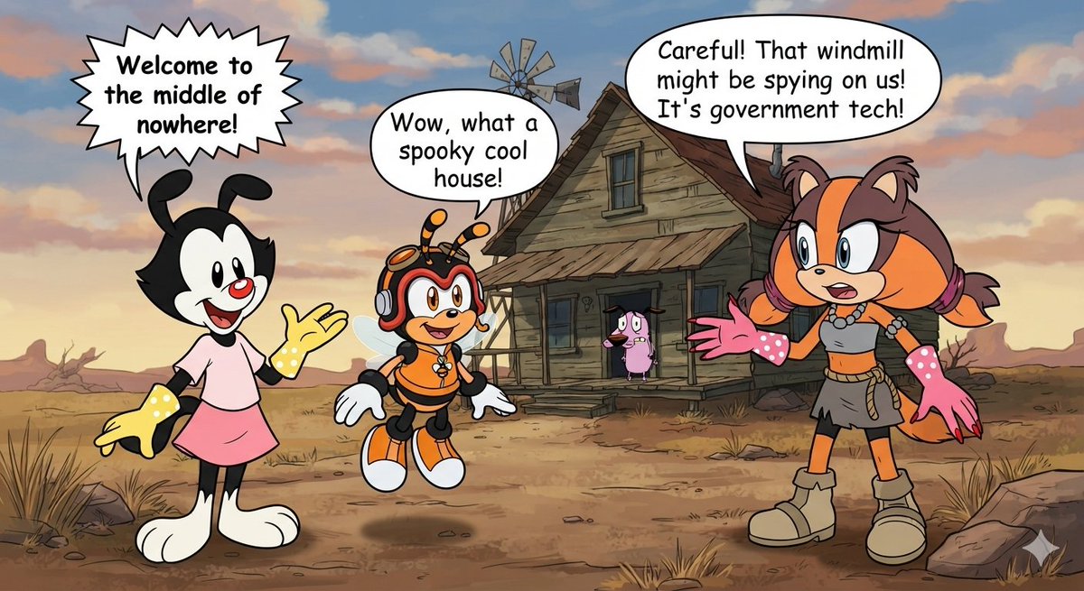 TommyHo46439136's tweet photo. Dot Warner Charmy the Bee and Sticks the Badger 2
#CartoonNetwork #CourageTheCowardlyDog #Animaniacs #SonicX @SonicXFrames #SonicTheHedgehog #SonicBoom #DotWarner #CharmyTheBee #SticksTheBadger #Courage #CourageTheDog https://t.co/v90lCbpM4E