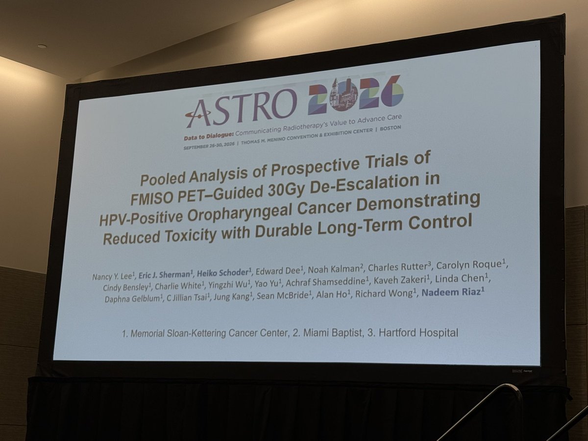 CJTsaiMDPhD's tweet photo. 🚨‼️Happening now - technology driven strategies for HNSCC. 
First talk - @imrtlee on FMISO pooled analyses. 
#ASTRO26 
@ASTRO_org 
@xrtGenomics @seanmmcbride @MSK_RadOnc https://t.co/DJzEoMSqGc