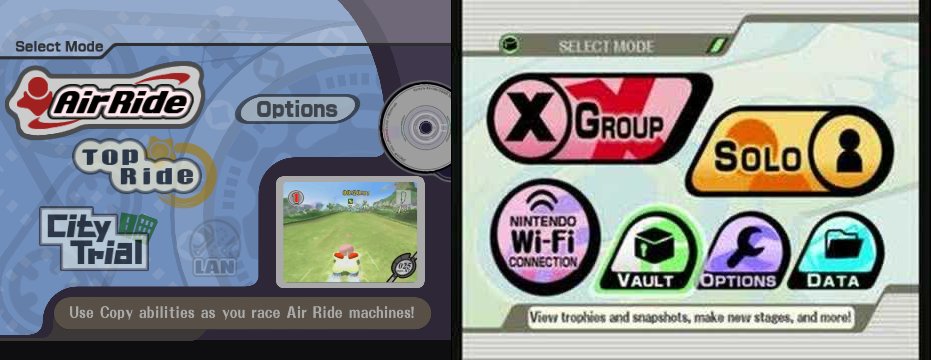 Smashbrostakes's tweet photo. "You noticed how the Kirby Air Ride menu UI influenced Brawl’s? Same with how the Kid Icarus Uprising menu influenced Smash 4’s? (Or at least the 3DS ver) You know what that means right?" https://t.co/t6hjjyPQ38