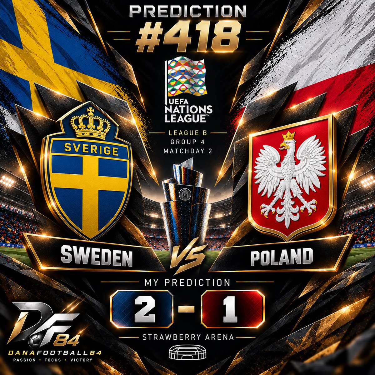danafootball84's tweet photo. 🔮 PREDICTION #418 🇸🇪🇵🇱

Sweden 🆚 Poland
🎯 2–1 Sweden

Backing Sweden to edge it at home. 🇸🇪🔥

@danafootball84 
#FootballPredictions #NationsLeague https://t.co/1vf34P6SzK