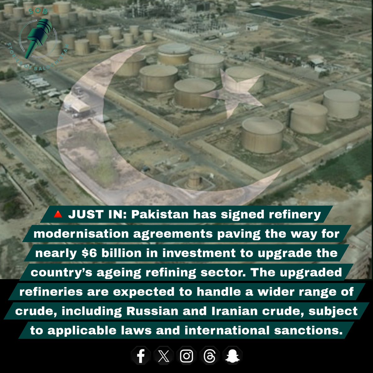 sofbalochistan2's tweet photo. 🔺 JUST IN: Pakistan has signed refinery modernisation agreements paving the way for nearly $6 billion in investment to upgrade the country’s ageing refining sector. 

#Pakistan #Refinery #EnergySecurity #RussianOil #BreakingNews https://t.co/g2mNzeiSTd