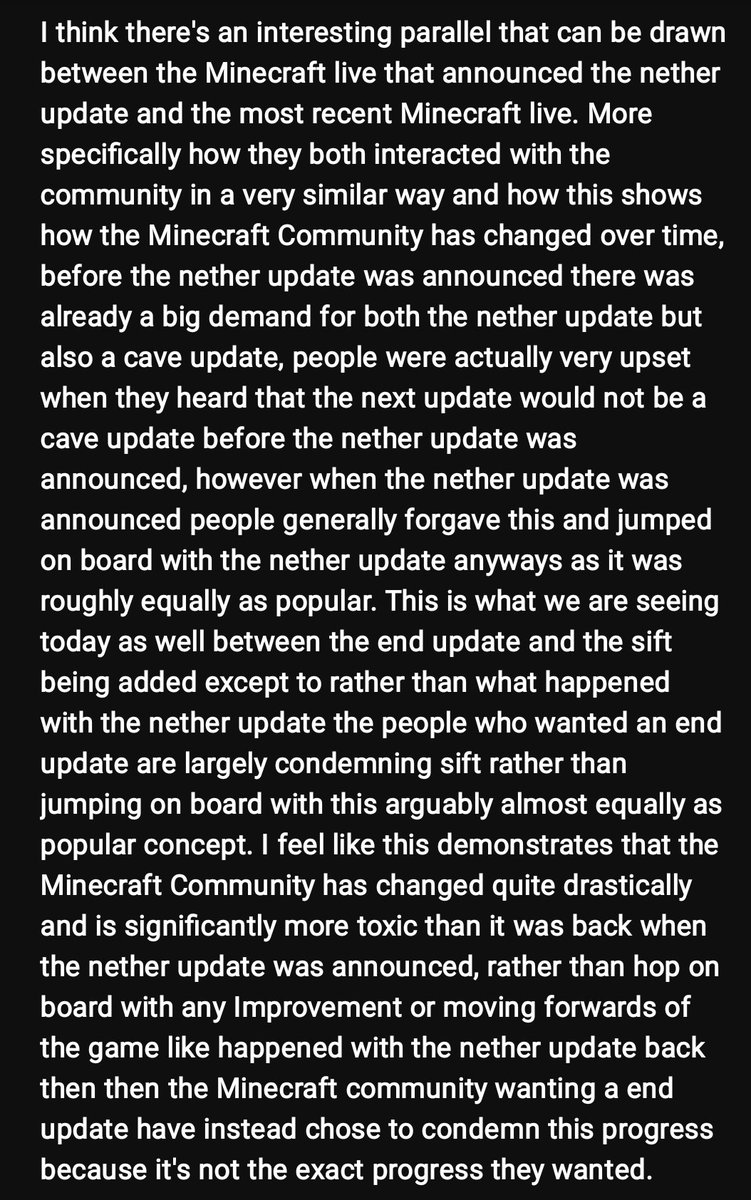 CG12_Locks's tweet photo. The most recent Minecraft live and the one that announced the nether update are more similar than you might think but the community response could not be more different. https://t.co/LQ5nkuI8GX