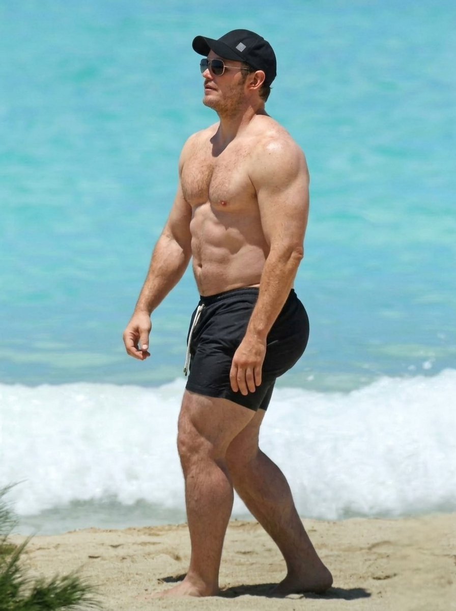 HoteDudes's tweet photo. Chris Pratt shows off bulging biceps and ripped abs. https://t.co/DORlvNAyXx