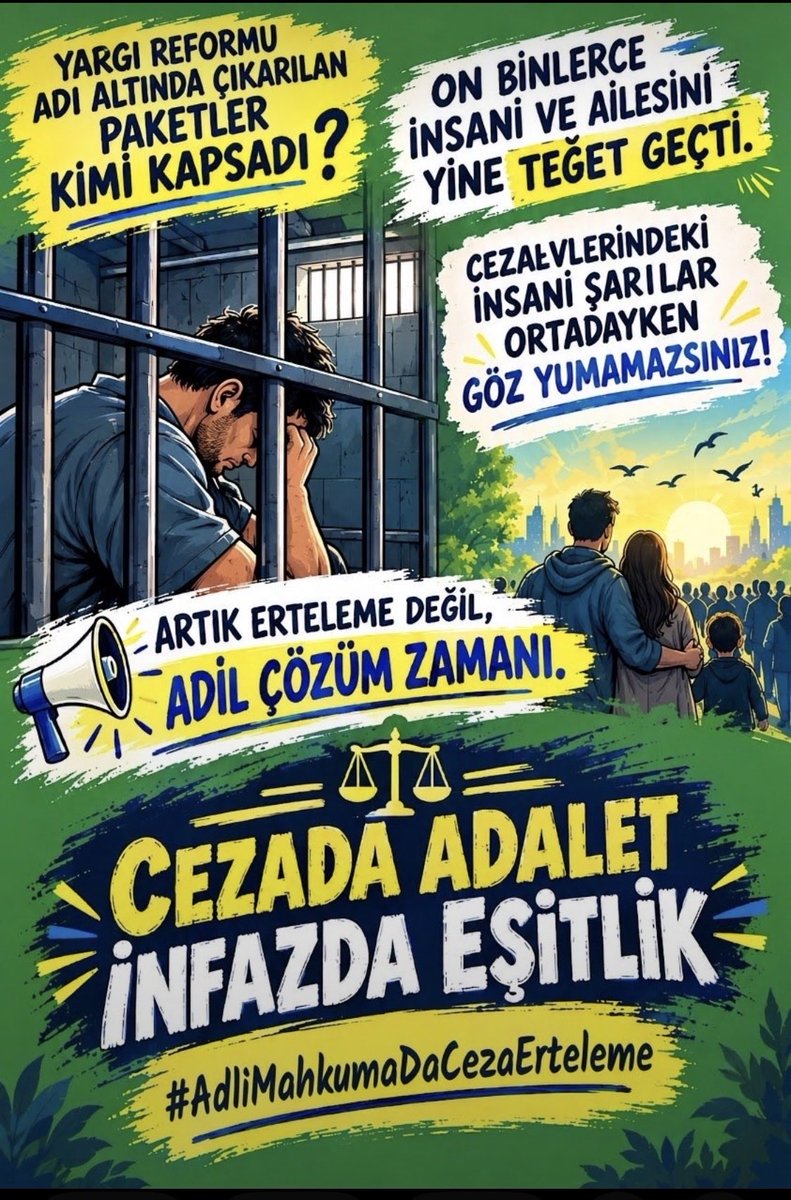 senaysari07's tweet photo. @avabdullahguler "Gözü yaşlı anaların, yol gözleyen evlatların sesi duyulsun. Şefkat ve merhamet adaletin en güzel süsüdür. Umutlar yarıda kalmasın."
CEZADA ADALET İNFAZDA EŞİTLİK
#AdliMahkumaDaCezaErteleme https://t.co/OAN4PCexkD