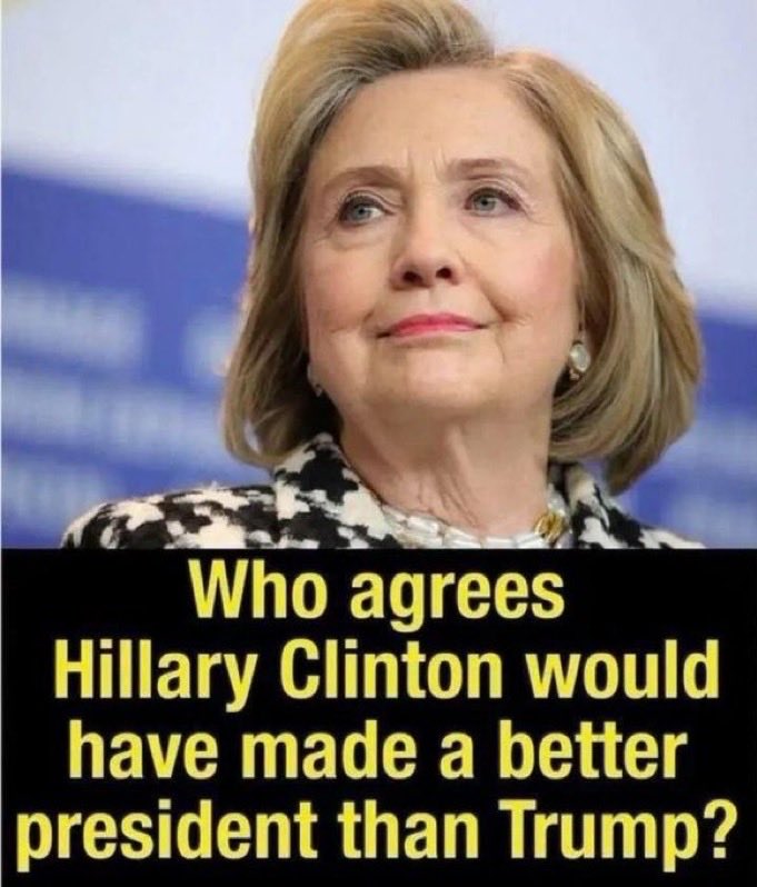 WWG1WGA_QQ's tweet photo. Hillary Clinton would have been a better President than Donald Trump.  

Raise your hand high if you agree! ✋ https://t.co/yezb6YNpS9