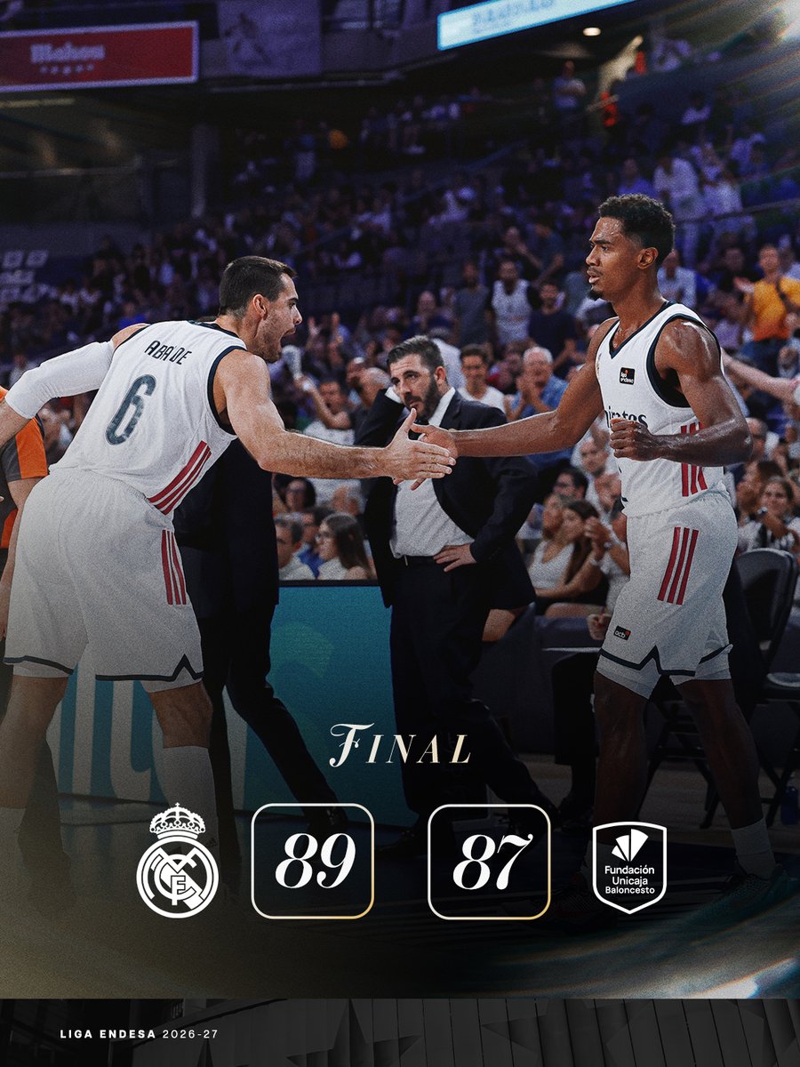 RMBaloncesto's tweet photo. 🏁 FP: @RMBaloncesto 89 - 87 @unicajaCB https://t.co/l2jBE7qL5W