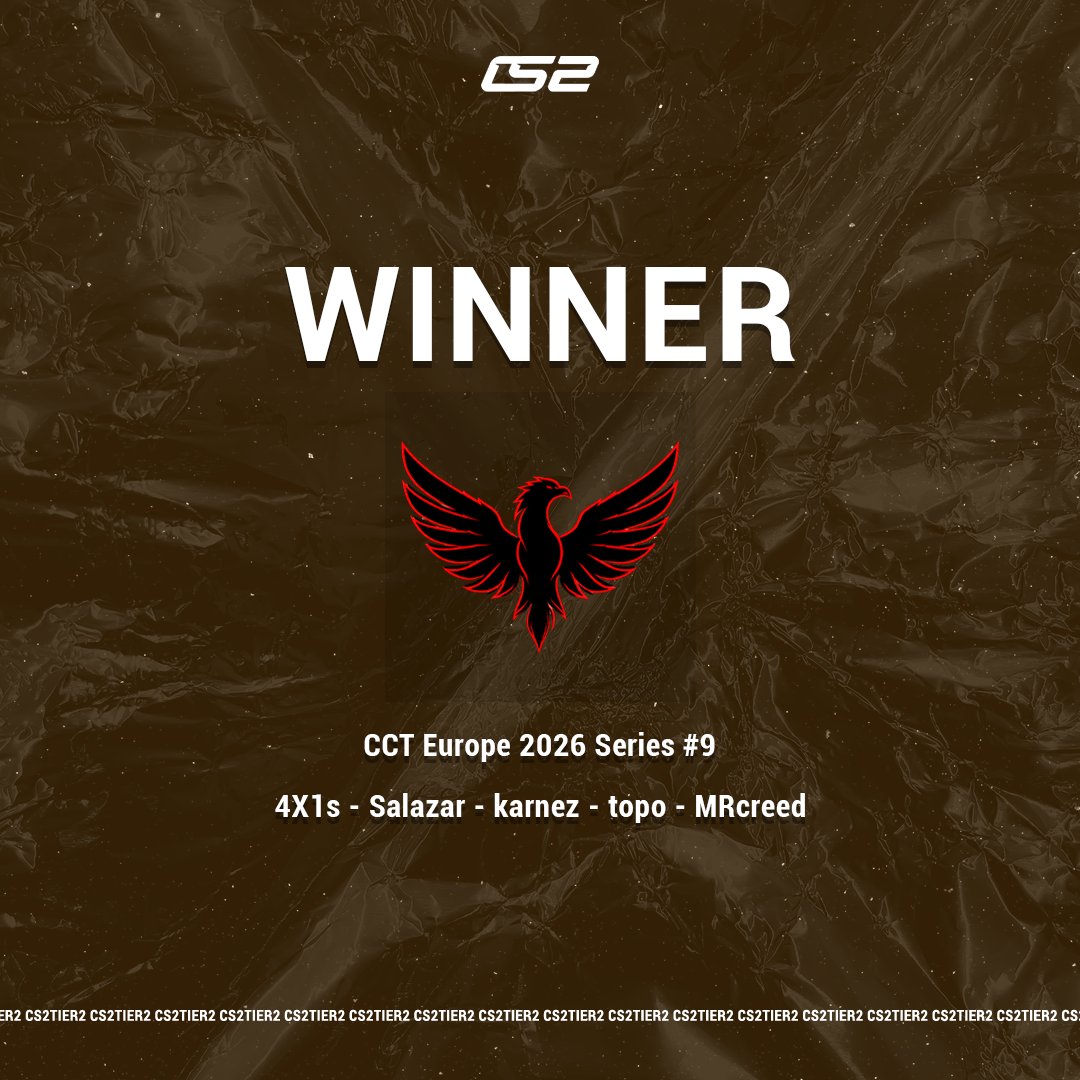 CS2Tier2's tweet photo. The @CCT_CS Europe #9 is over and Black Phoenix take the win! 🏆 

The team secures $10,000 and crucial VRS Points

🇱🇻 4X1s
🇷🇺 Salazar
🇷🇺 karnez
🇷🇺 topo-
🇷🇺 MRcreed

#CS2TIER2 https://t.co/him1RTAjCJ