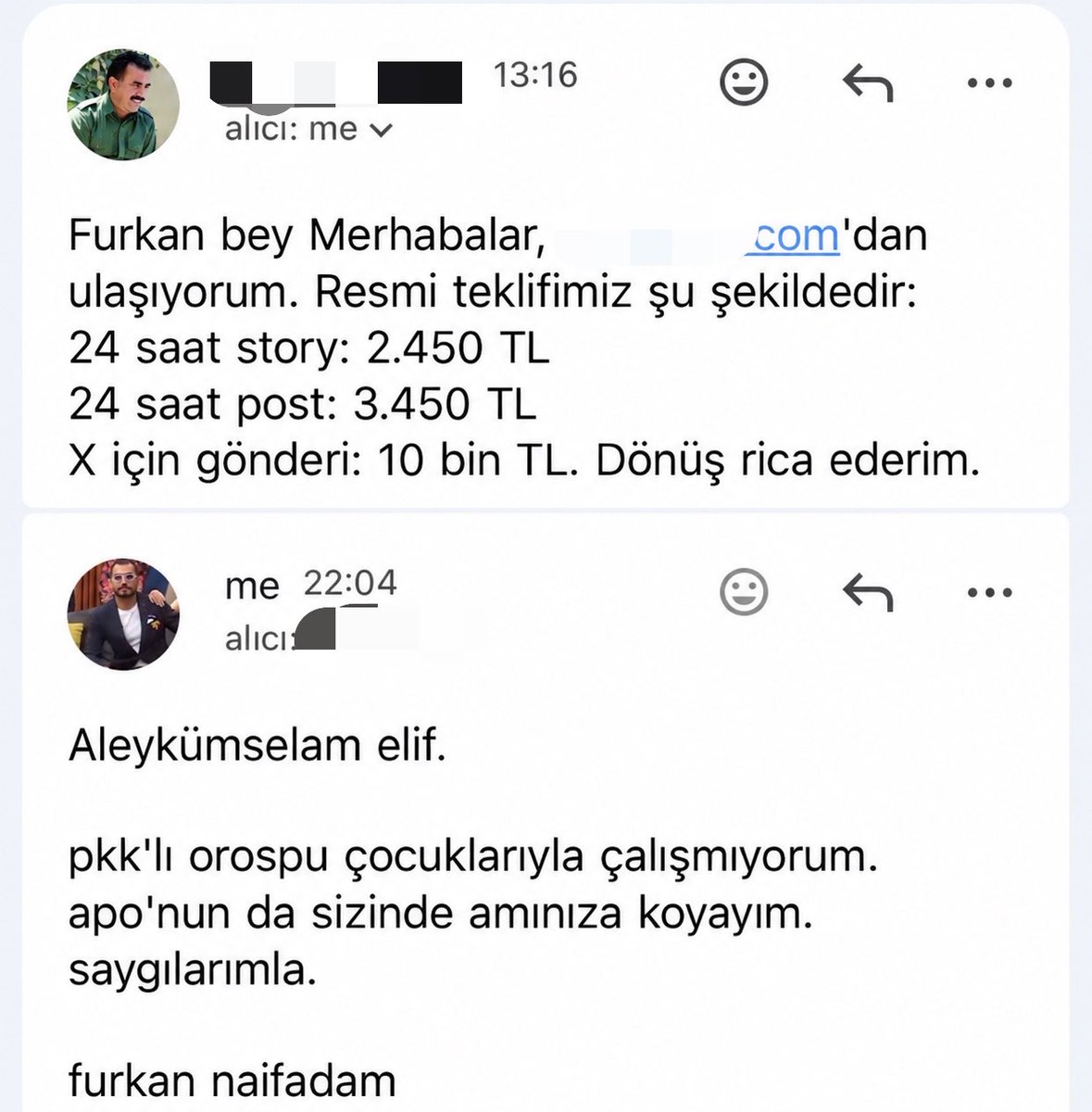 furkannaifadam's tweet photo. instagramdan birisi reklam icin yazdi. mail atmasini soyledim mail pp'sinde abdullah ocalan var. gerekeni yaptik. sirket avrupadan yonetiliyor bu arada PR sirketi. https://t.co/IQZjKNdjW0