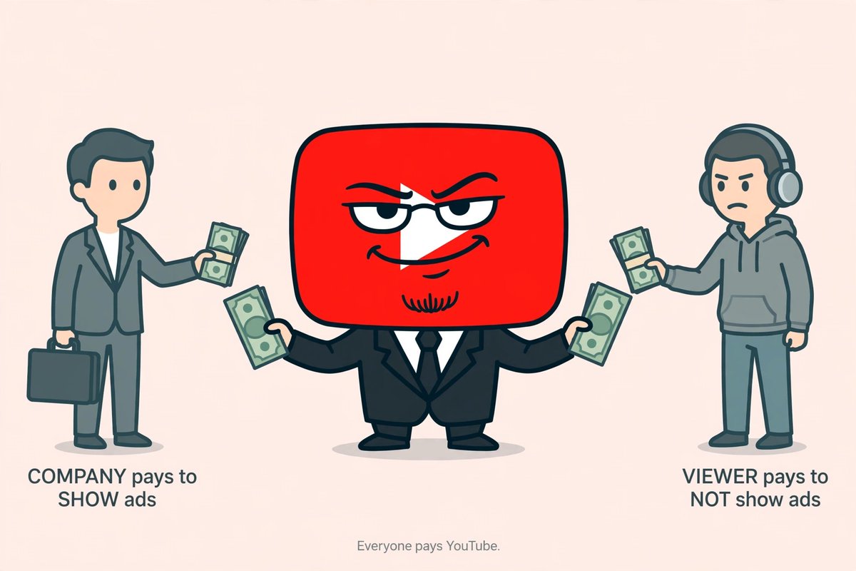 insightatlasCo's tweet photo. Company: We pay YOU to show our ads!
YouTube: Ok
We: We pay YOU to NOT show us ads!
YouTube: Ok too 💰

Who is really winning here? 👇 https://t.co/u2MndFHlDP