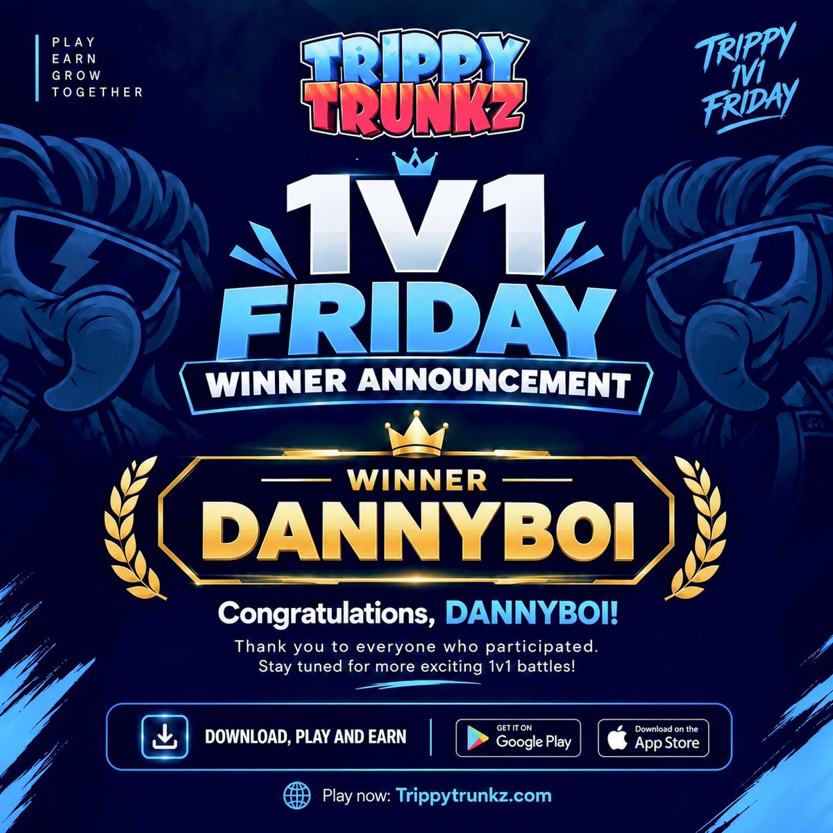 TrippyTrunkz's tweet photo. TRIPPY 1V1 FRIDAY — WEEK 2 WINNER! 

Week 2 is officially wrapped! 

Huge congratulations to DANNYBOI for coming out on top and claiming the first ever Trippy 1v1 Friday victory! 

Big respect to every players who join and brought the competition to life. More battles, more competition, and more exciting moments are coming.

Now we go again this Friday , same time, same venue! 

New challengers. New battle. New chance to claim the crown. 

Get ready, Trippy fam. Week 3  is calling! 
See you on Friday!