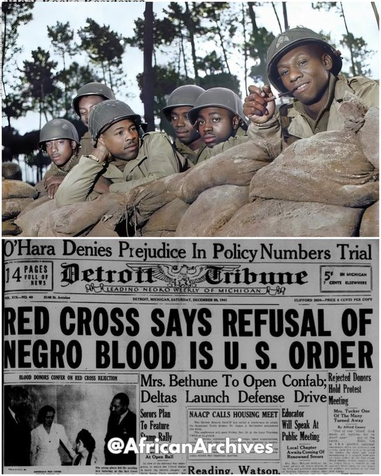 AfricanArchives's tweet photo. During World War 2, the U.S. military carefully segregated blood plasma by black and white donors.

During World War II, the U.S. military segregated blood plasma by race, labeling donations as either “Black” or “White.” This was done despite the fact that medical science had already established that blood has no race and that plasma is biologically identical regardless of the donor’s skin color.