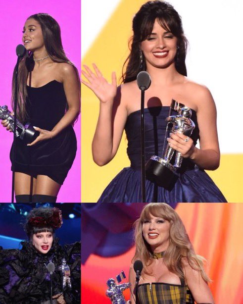 avisablog's tweet photo. Até o momento, Camila Cabello, Ariana Grande, Lady Gaga e Taylor Swift são as únicas artistas femininas a conquistarem o prêmio “Artista do Ano” nesta geração! #VMAs