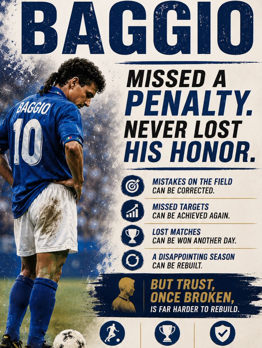 violetthompsonx's tweet photo. July 17, 1994. One shot sailed over the crossbar. In seconds, Roberto Baggio went from Italy’s hope to a symbol of defeat in the World Cup final. But time proved something: the world remembers Baggio for his journey, character, and courage—not his https://t.co/oJIC6wTvQq
