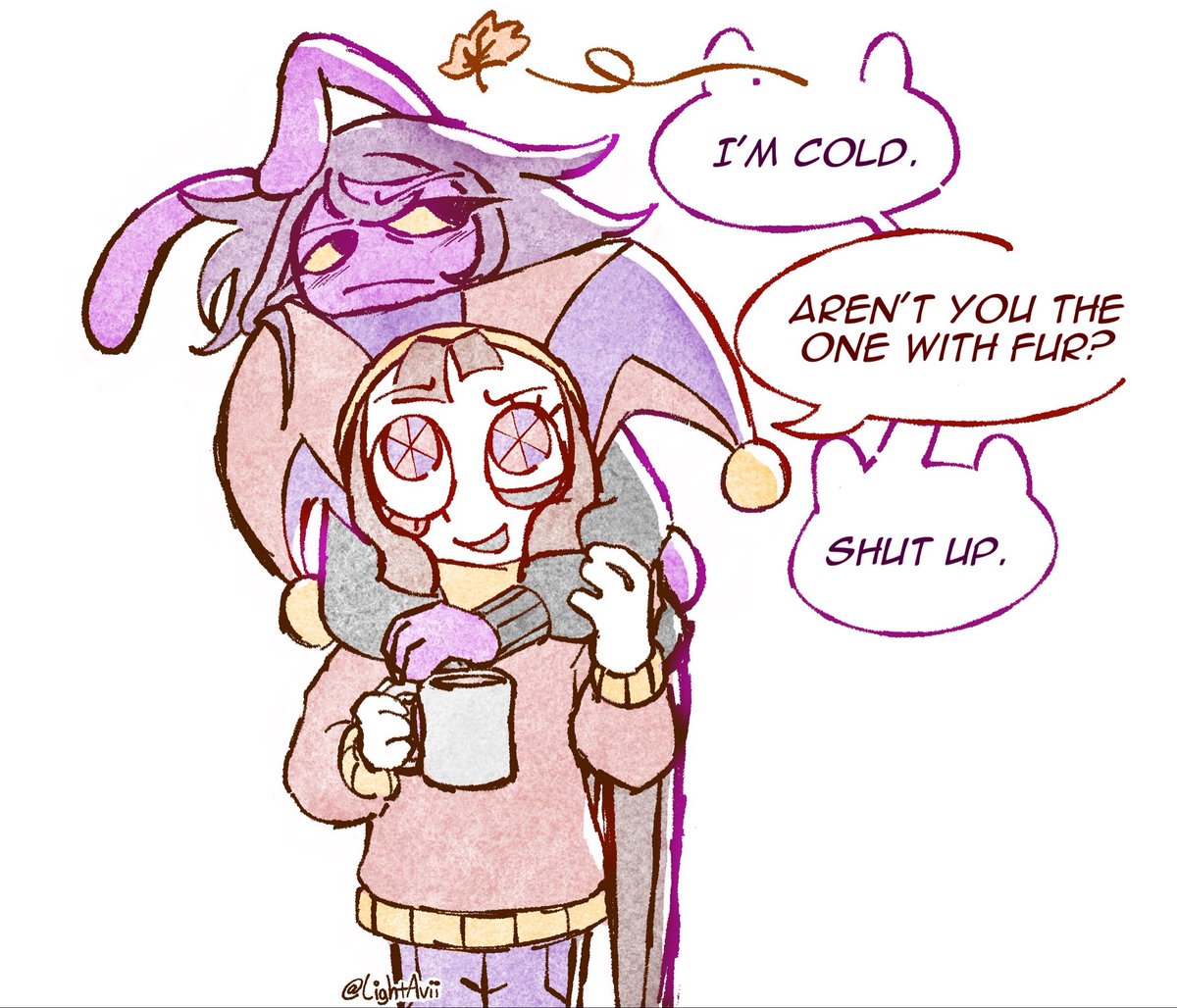 lightavii's tweet photo. in honor of fall weather coming in swinging here’s a redraw of this but #funnybunny

#tadc #jax #pomni https://t.co/poqTXrkc0z