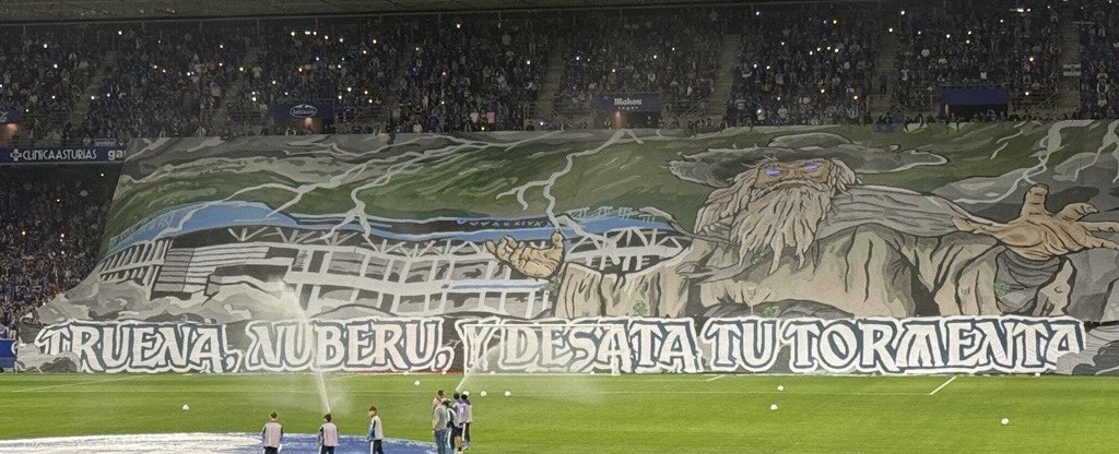 UltrasAccountOF's tweet photo. Truena Nuberu, y desata tu tormenta.

El tifo del Fondo Norte 1926 para el derbi asturiano. https://t.co/3dEaKa35kx
