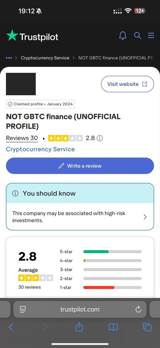 RodXbt's tweet photo. I am not the only one. Their Trustpilot is flooded with 1-star reviews from victims with similar complaints of stolen funds and excessive, endless KYC loops. GBTC’s response? Adding a disclaimer claiming it’s an "unofficial profile" to dodge accountability. https://t.co/Nwi8CLQSUs